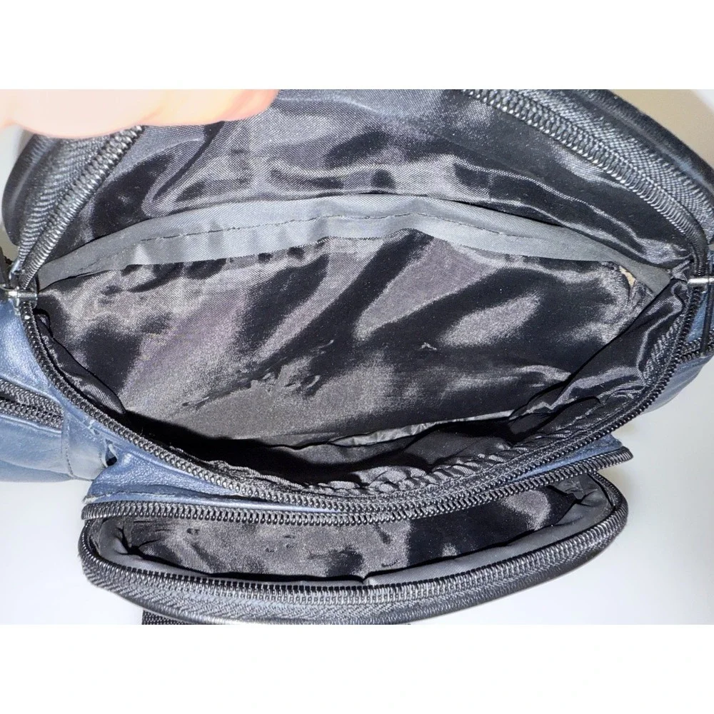 Vintage 1980s Fanny Pack‎ Black Multi Pocket Leather Zipper Waist Pack Utility